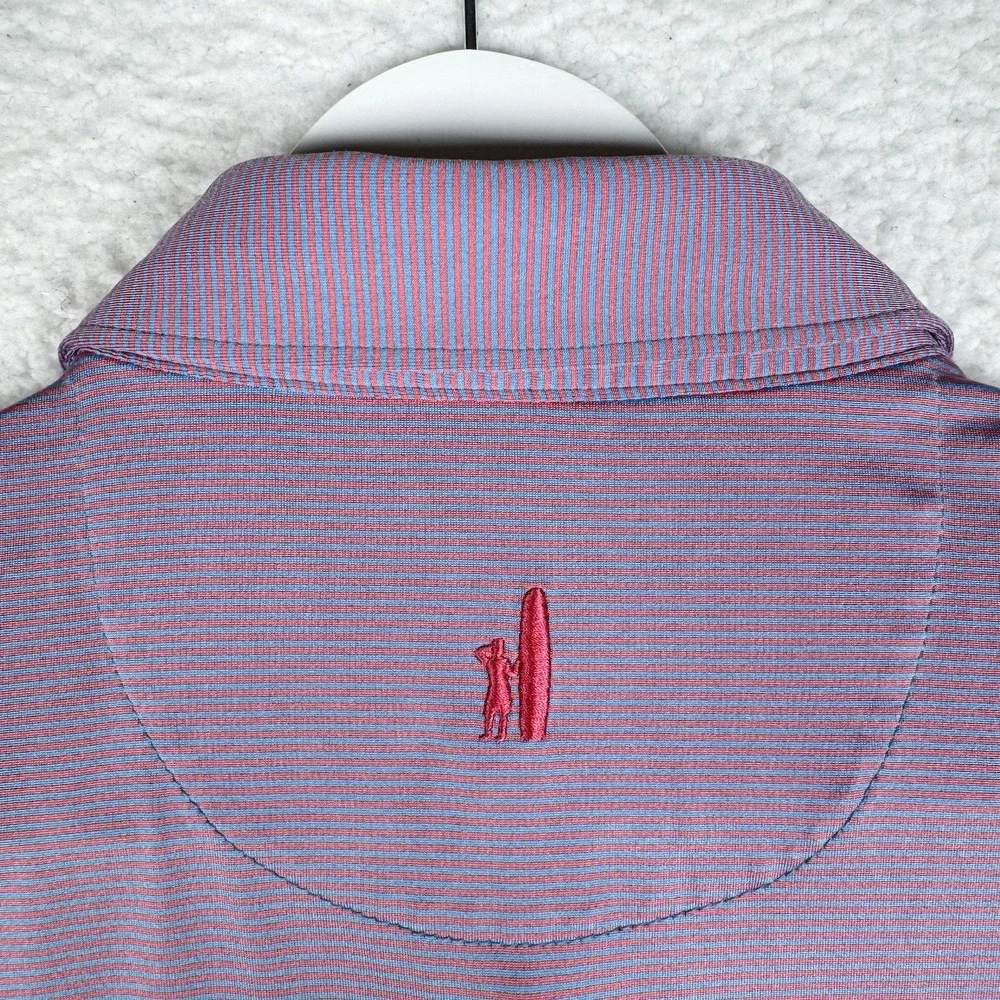 JOHNNIE-O Perfromance Golf Polo Striped Red Blue -M- Native American Head 1924